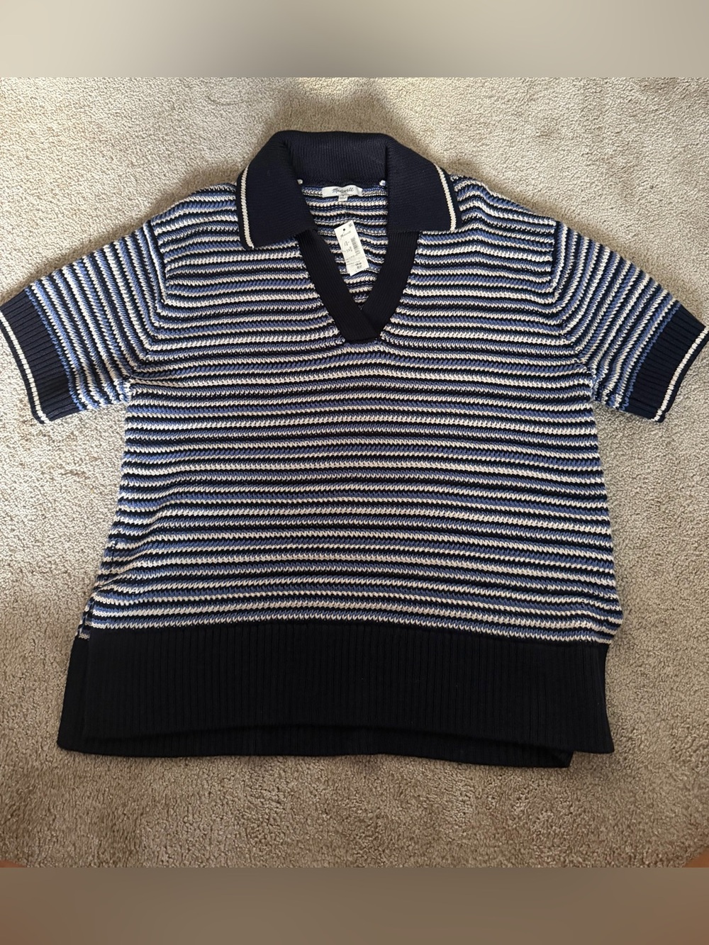 NEW Madewell Stripe Johnny Collar Sweater T-Shirt size Small